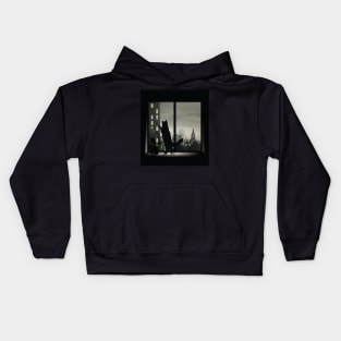 Cat looking out the Window on a Rainy Day Kids Hoodie